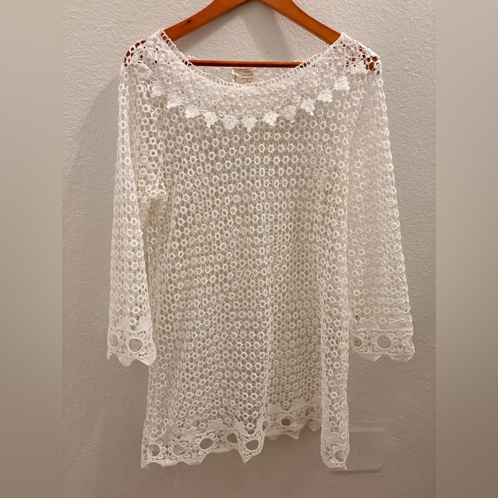 Flying Tomato White Crochet Lace Top